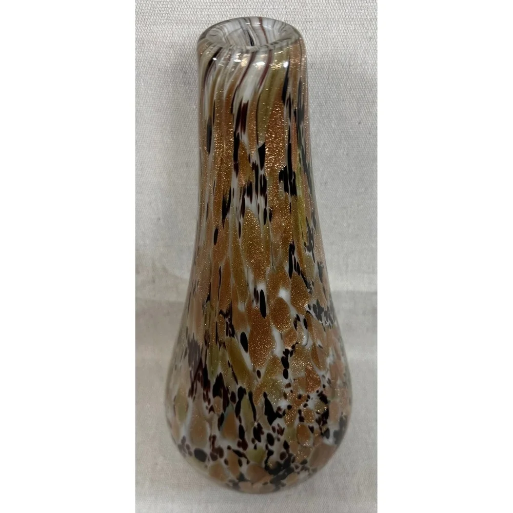 Vintage Italian Murano Style Art Glass Vase Gold Copper Aventurine 12
